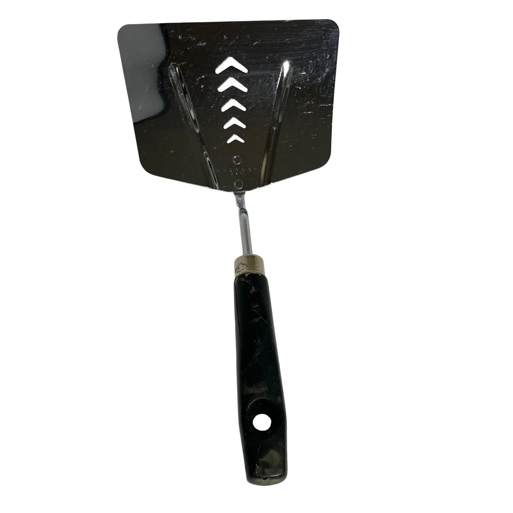Vintage Androck USA Wide Slotted Spatula Stainless Steel Black Handle Chevron